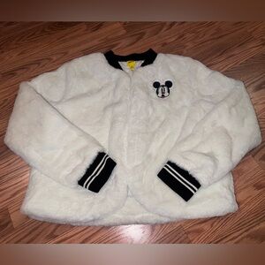 Disney White and Black Mickey Mouse Faux Fur Jacket Medium